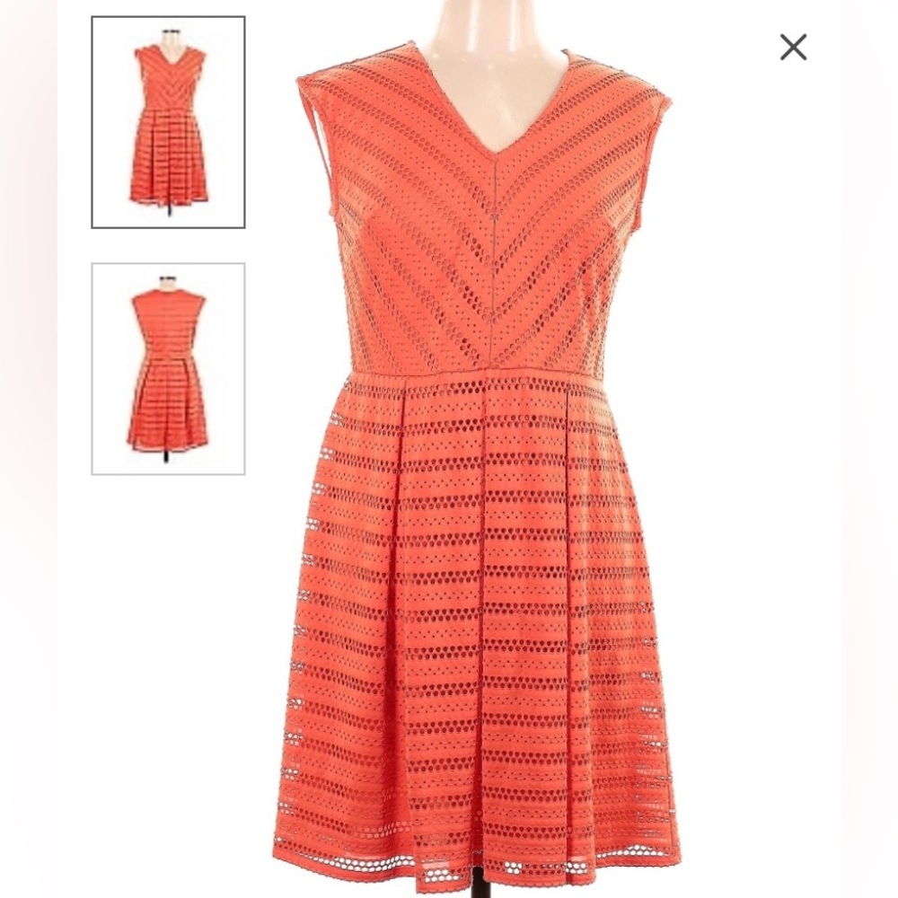 Studio One orange eyelet casual dress zipper detail in back Size 14
